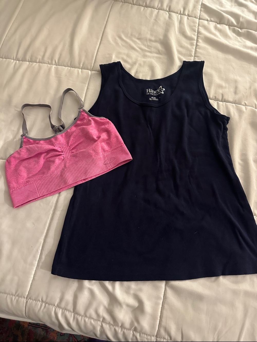 Hanes Black Tank Top with Hot Pink Sports Bra